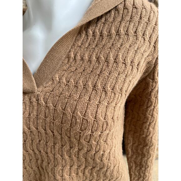 Theory V-Neck Dimensional Polo Wool Cashmere Brown Sweater Women's Size Small - Picture 4 of 7